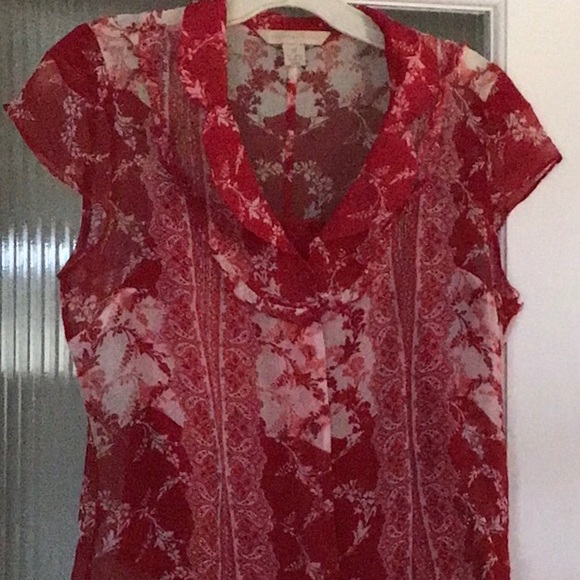 Silk blouse in red print with attached cami - Picture 1 of 4